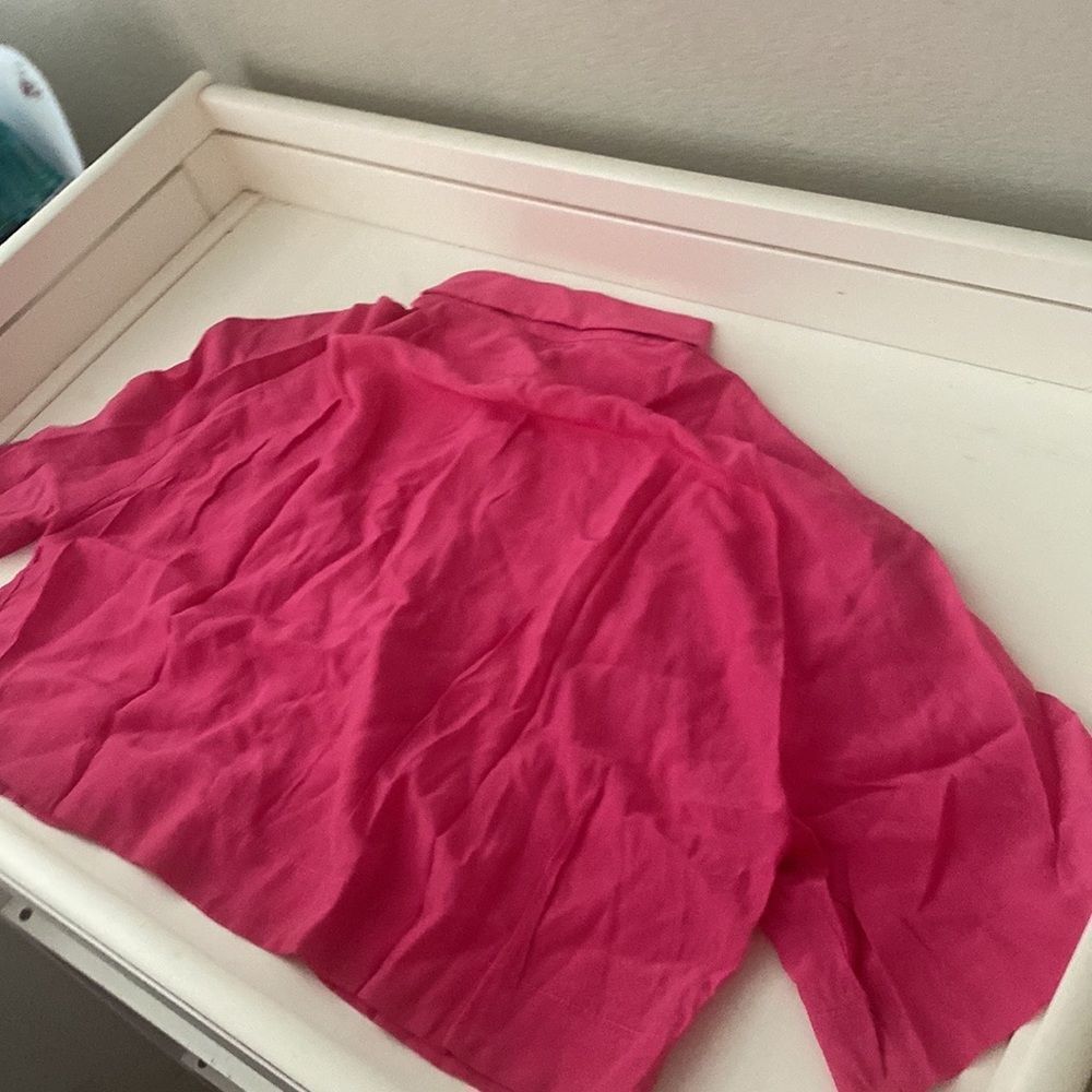 Drop shoulder patch pocket button up crop shirt size small hot pink - Picture 7 of 9